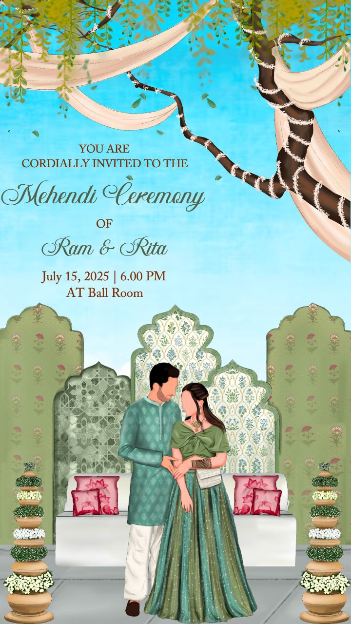 Stylish mehndi ceremony invitation with cultural elegance