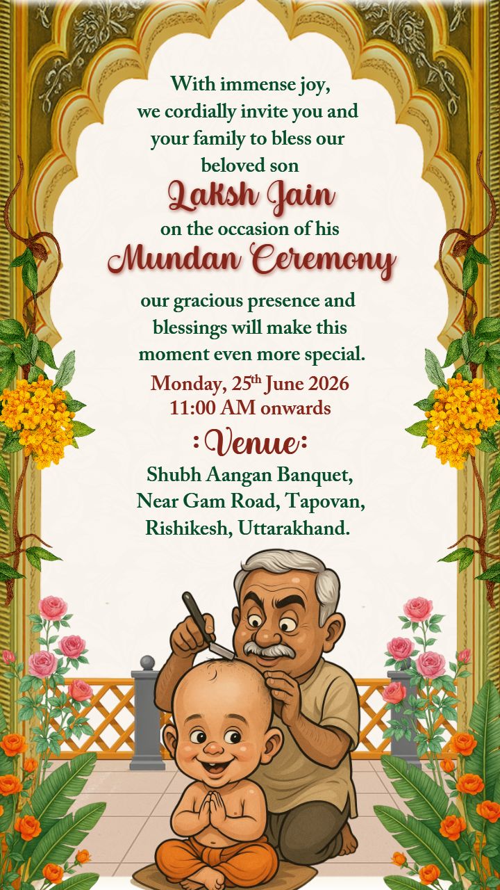 Mundan Invitation with Venue Details for Baby Boy