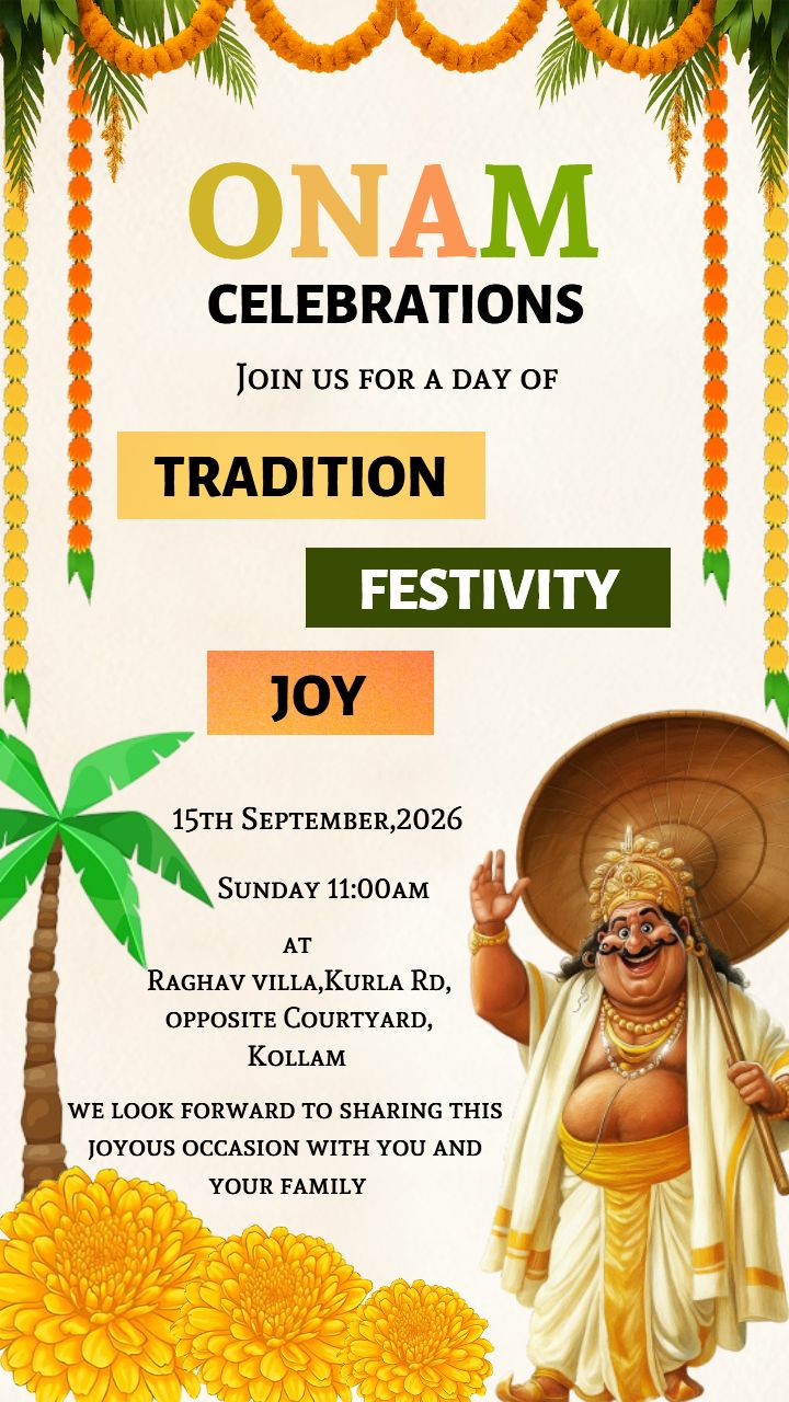 Onam Celebration Invitation Card For Cultural Events