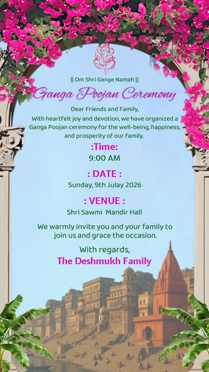Invitation for Ganga pujan Ceremony Card with Floral Theme