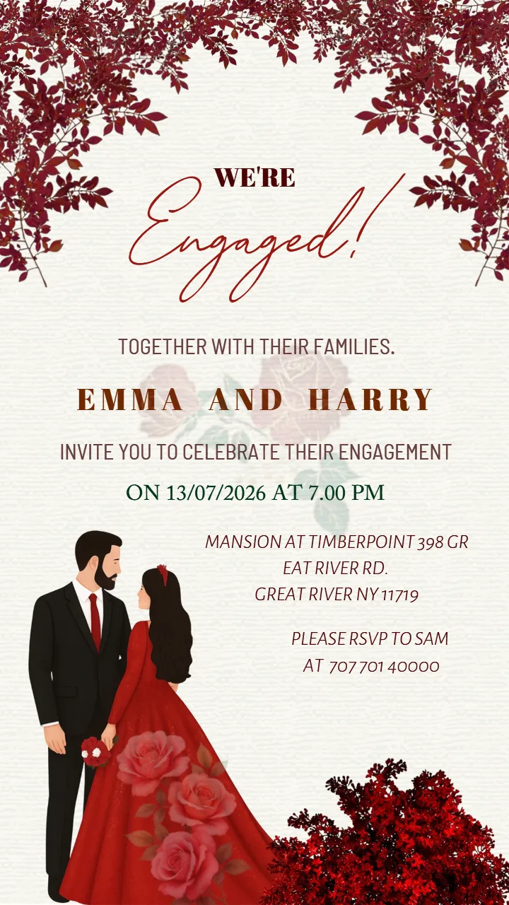 Stylish Engagement party Invitation with Red Floral Frame