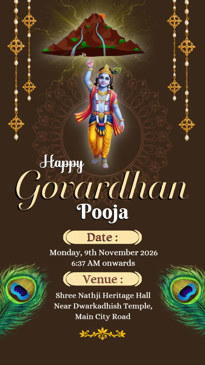 Govardhan Puja Invitation Card with Govardhan Hill