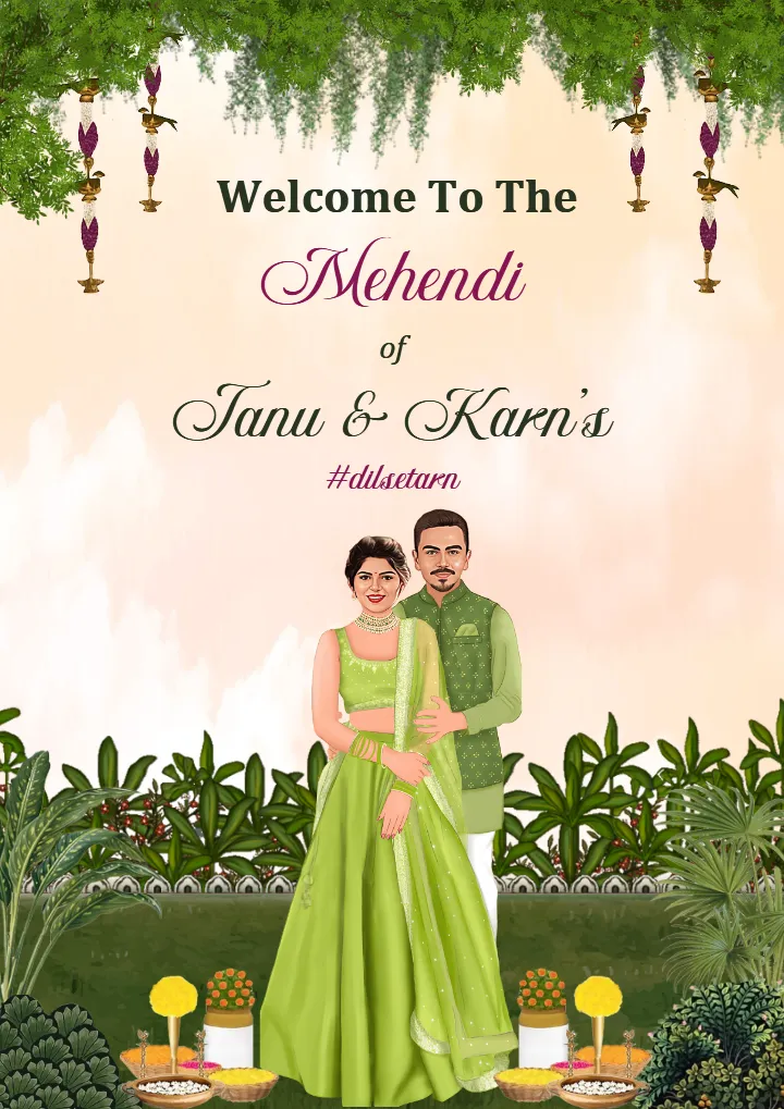 Mehendi Invitation Card for Elegant Green Ceremony Decor