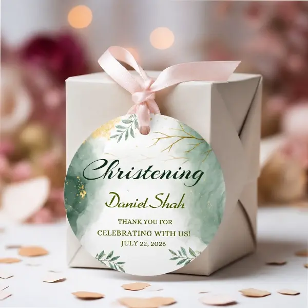 Christening Thank You Tag with Nature Theme