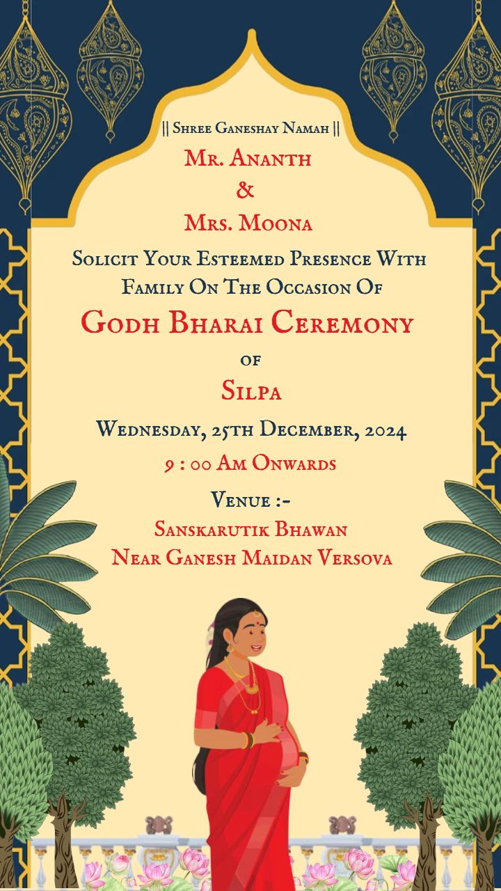 Godh Bharai Invitation Template In English With Temple Design
