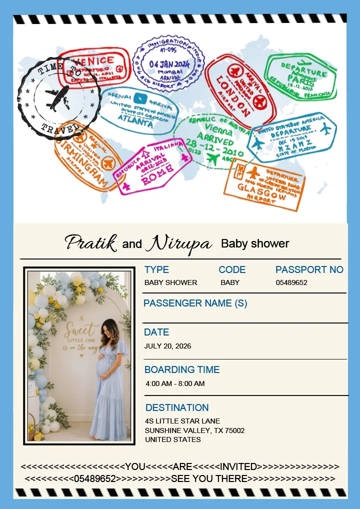 Digital Passport Theme Baby Shower Invitation Card to Share