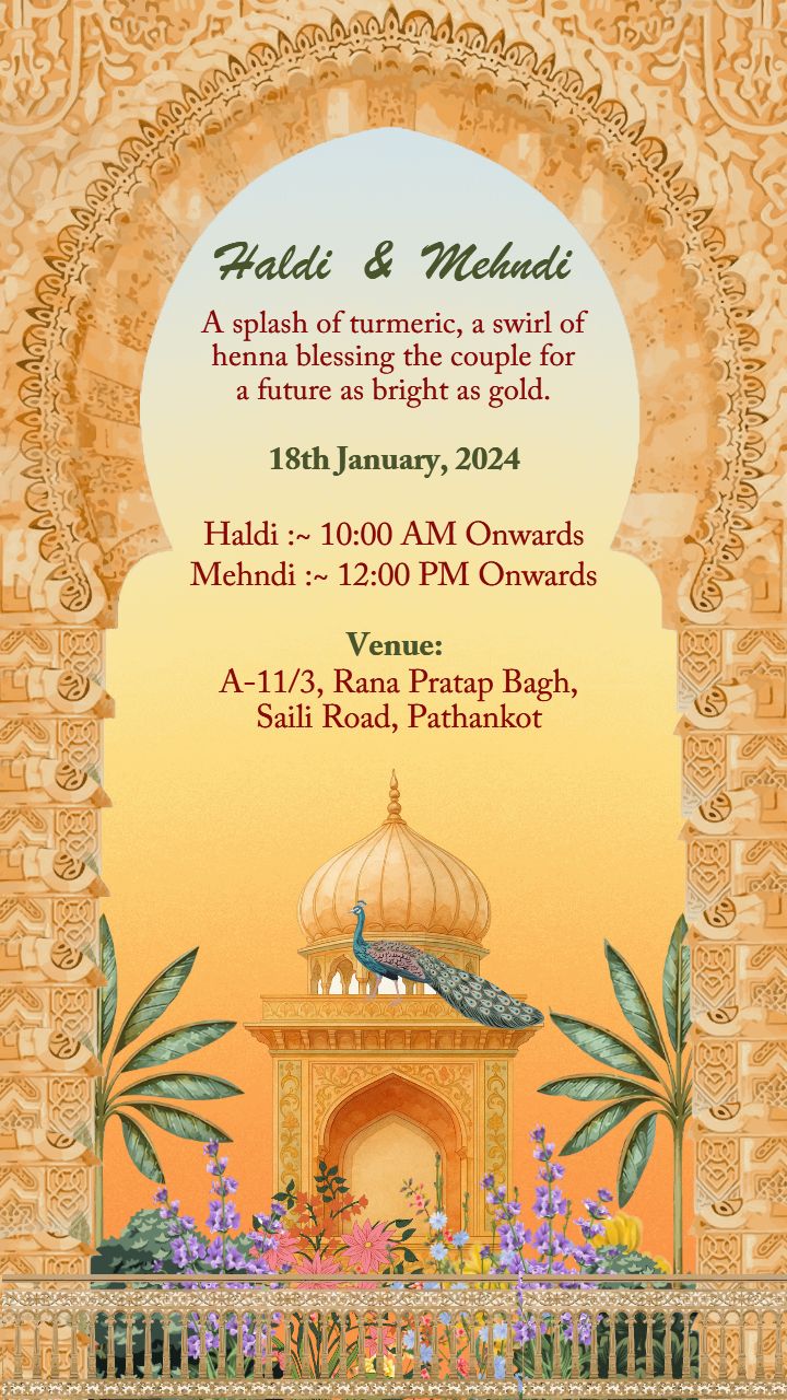 Elegant Rajasthani Wedding Invitation with Palace Art