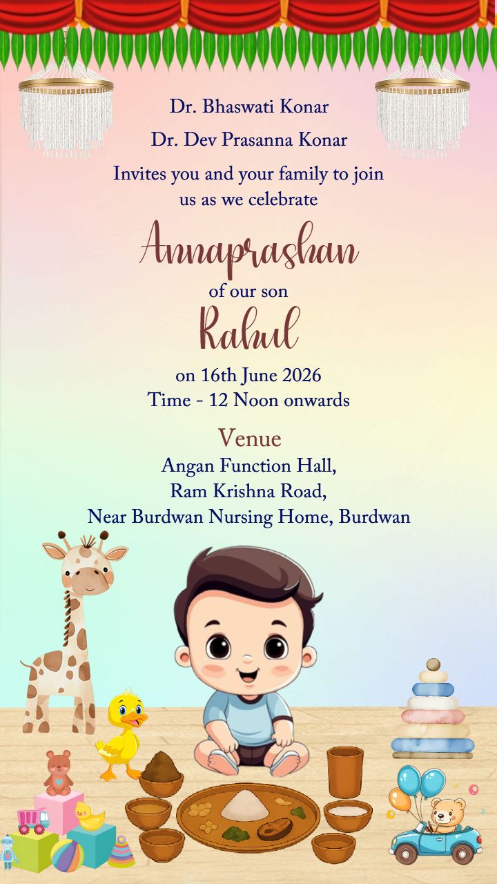 Baby Boy Annaprashan Card with Toys and Food Plate