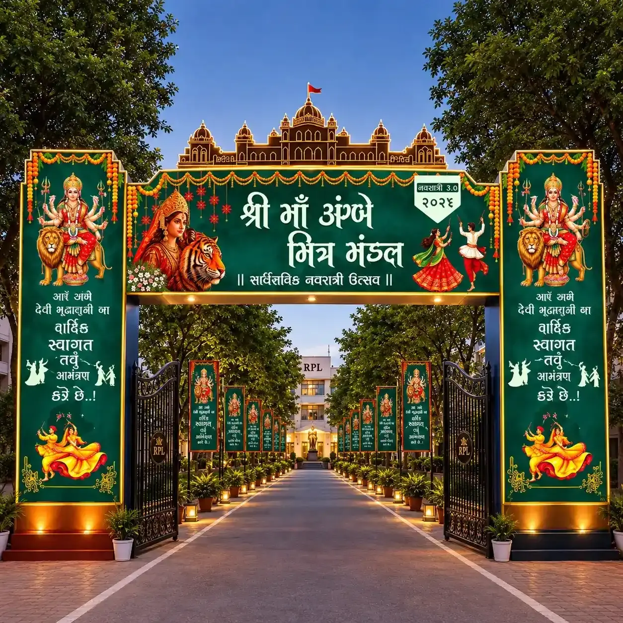 2D Navratri Gate Design for Mandap and Garba Event
