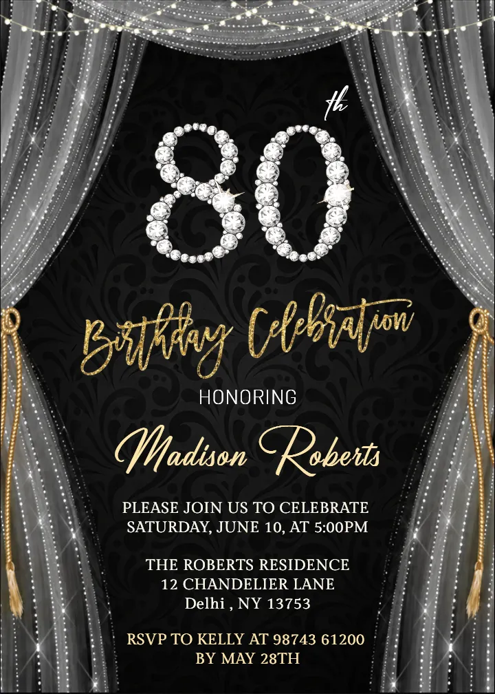80th Birthday Invitation Card for Family Celebration