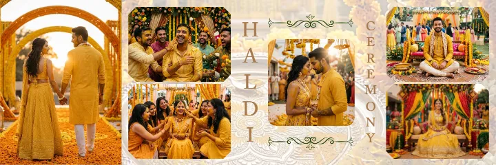 Wedding Album PSD Haldi Ceremony Yellow Theme Design