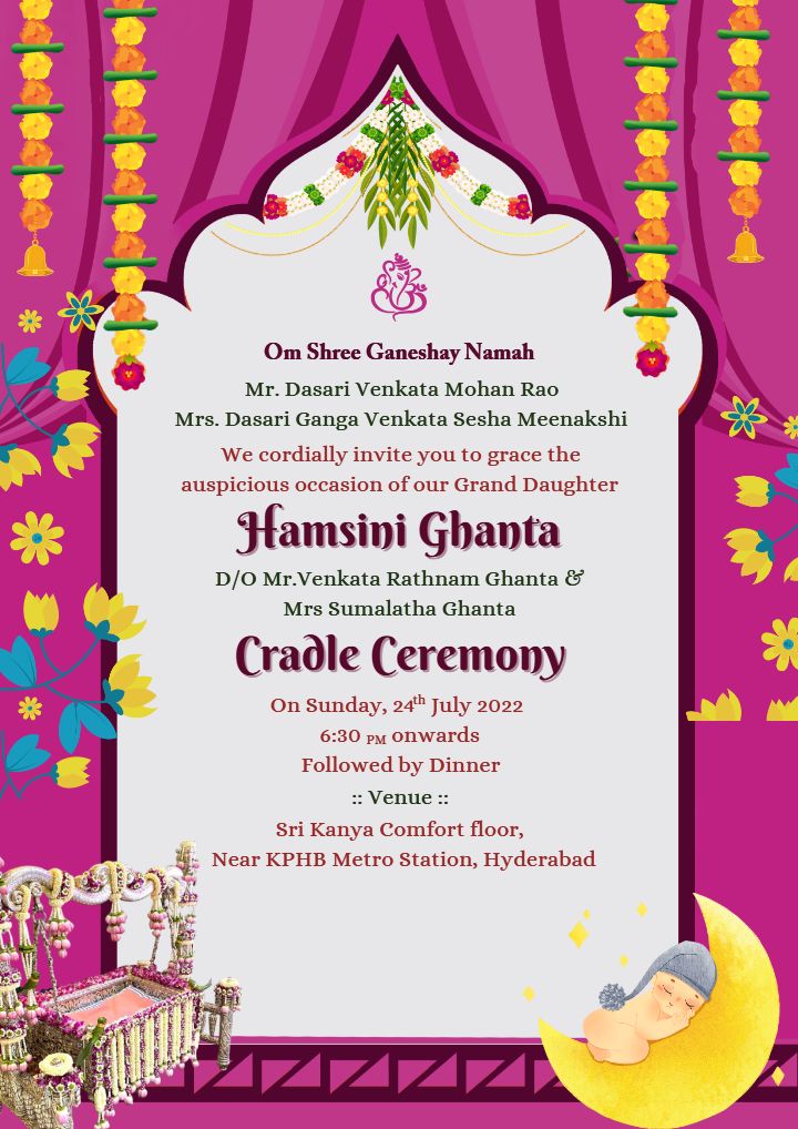 Cradle Ceremony Invitation with Colorful Floral Moon Theme