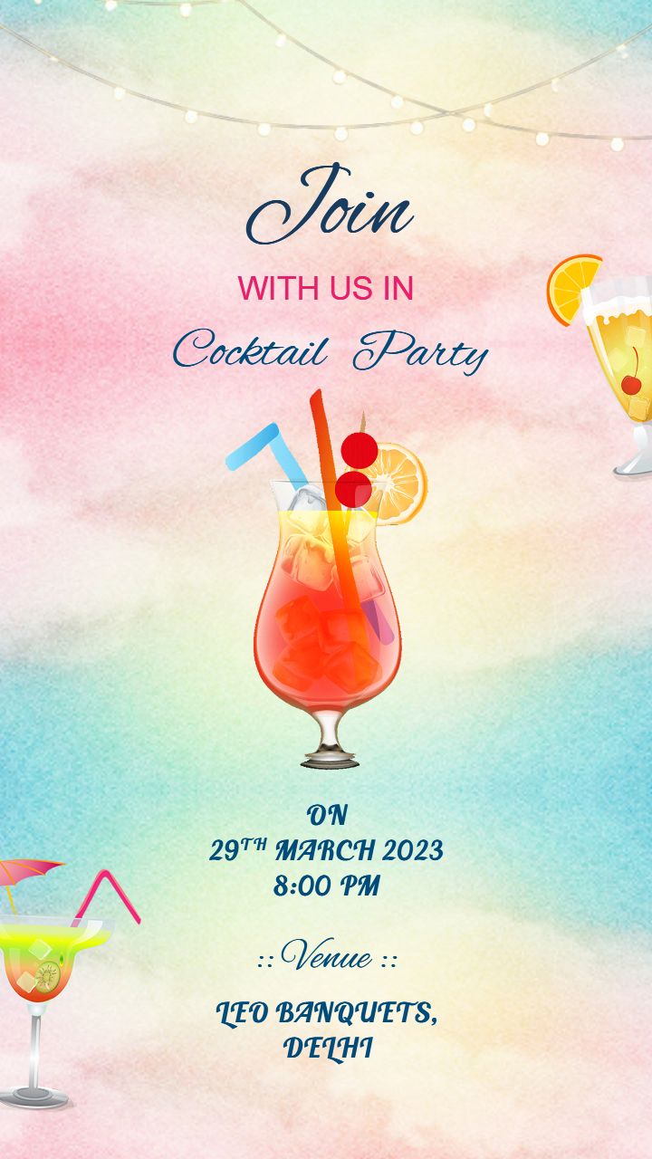 Vibrant Cocktail Party Template with Watercolor Background