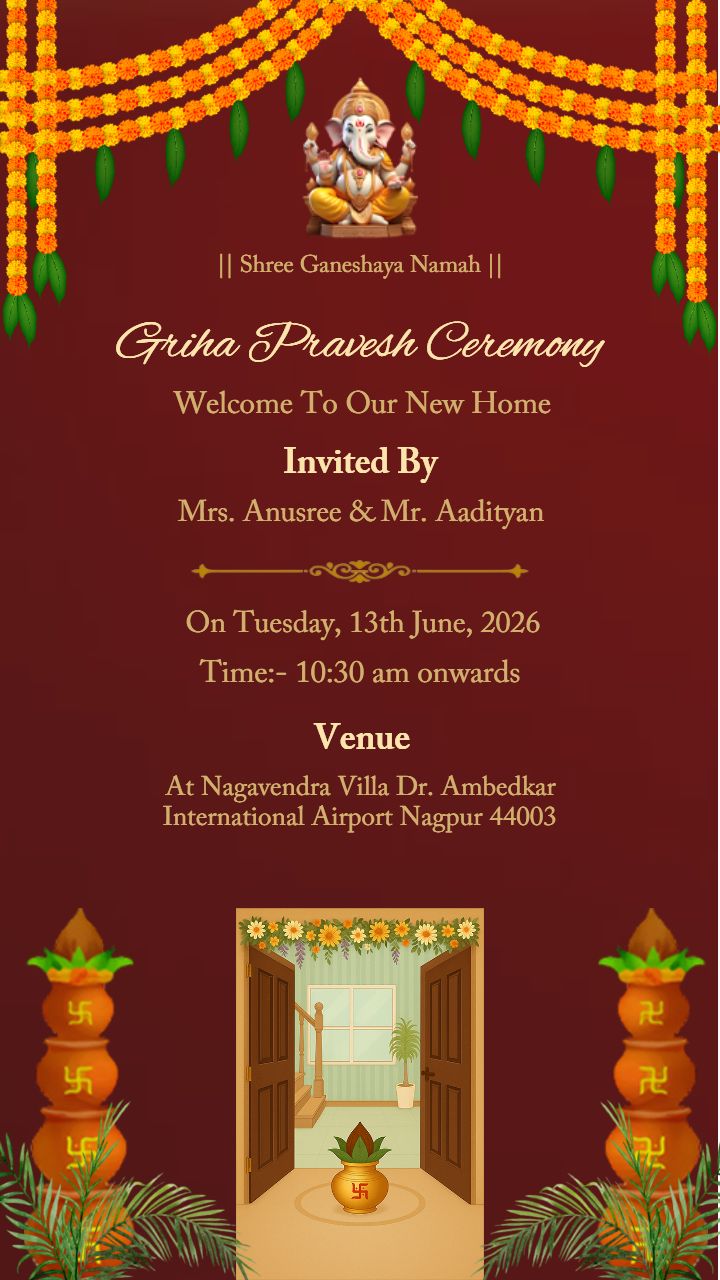 Griha Pravesh Ceremony Template With Ganpati Motif