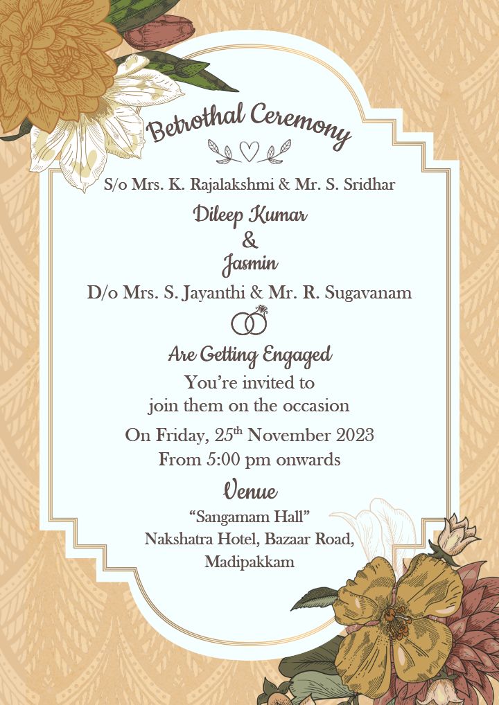 Floral Betrothal Ceremony Invitation with Elegant Design
