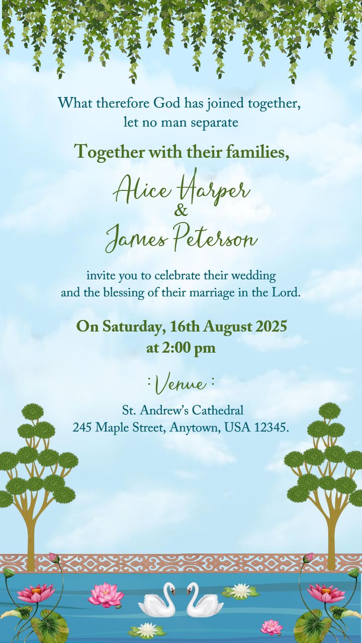 Nature Blessing christian wedding invitation Format