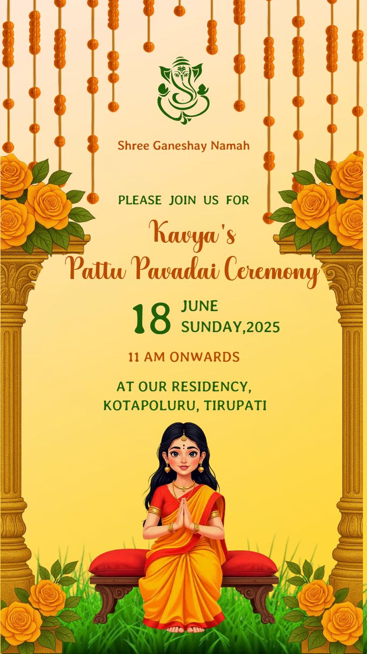 Elegant South Indian Pattu Padavai Invitation