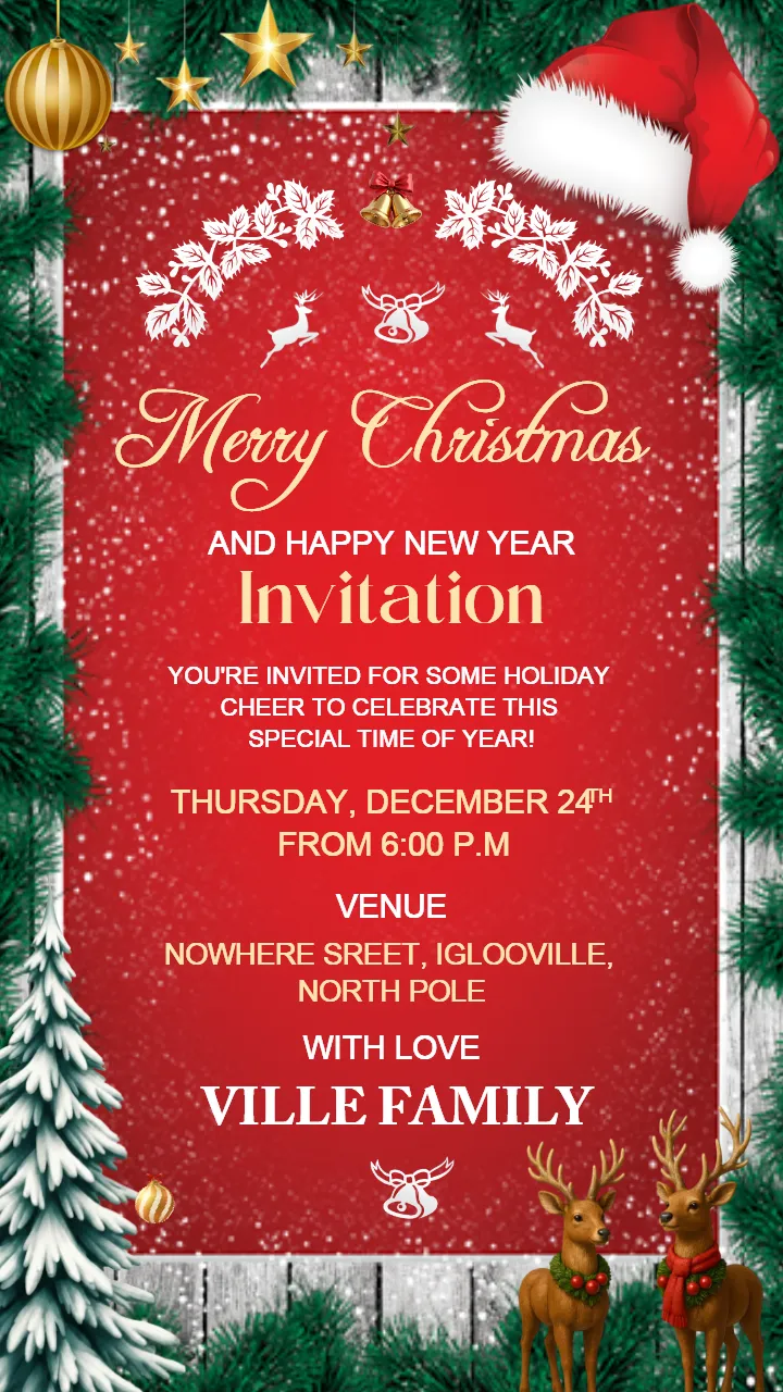 Merry Christmas and Happy New Year Invitation Card