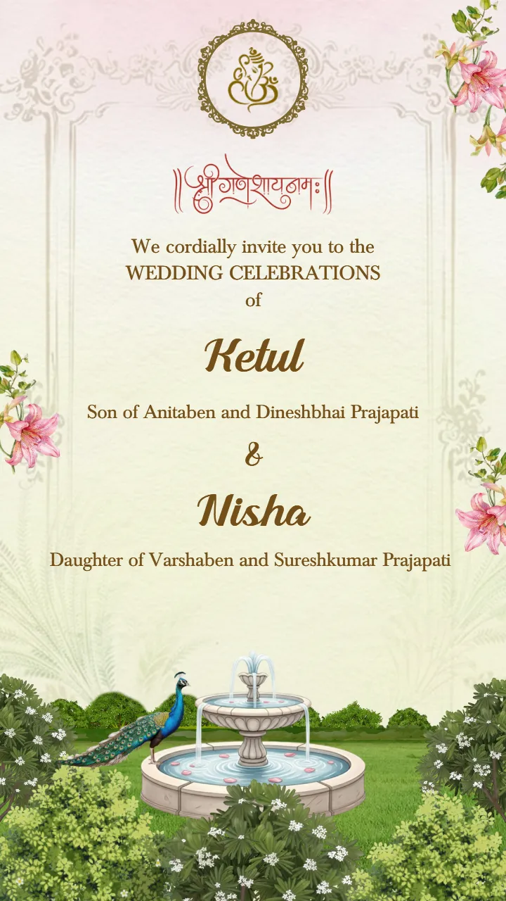 wedding invitation card romantic nature themed design