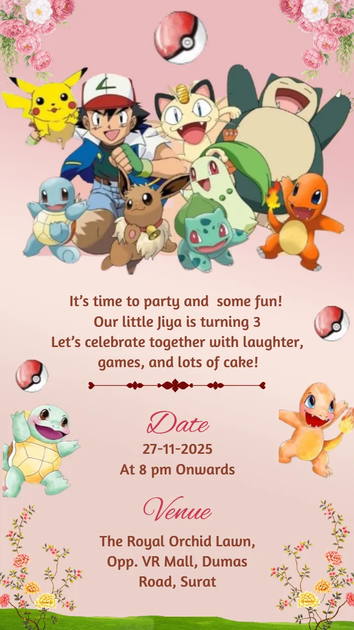 Pokemon Birthday Invitation Template for 3rd Birthday