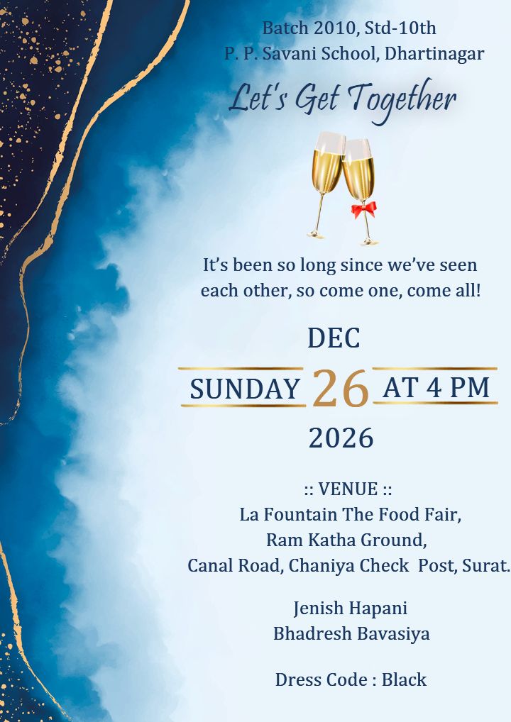 Luxury get together invitation card in Blue and Gold Design