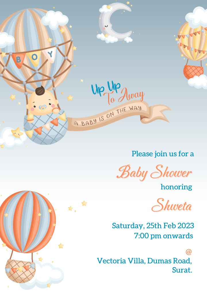 Hot Air Balloon Theme Invitation Card for Baby Shower