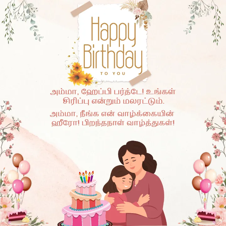 Birthday Greetings Mom in Tamil with Sweet Message and Quote