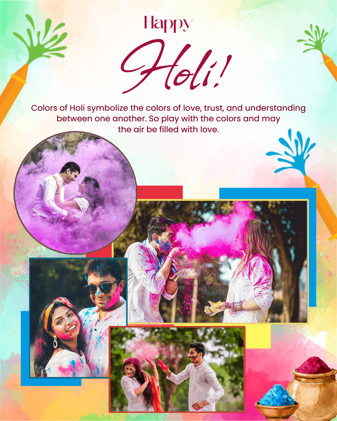 Happy Holi Social Media Photo Collage Template