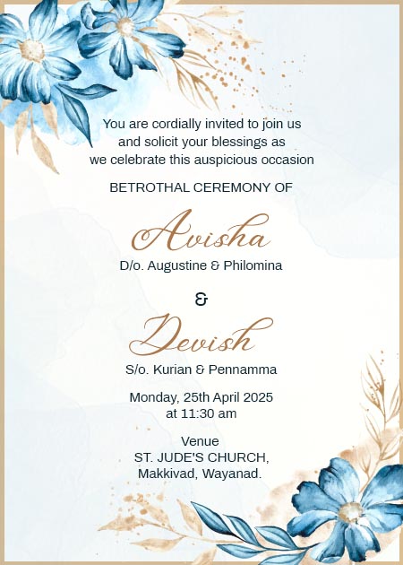 Personalised Betrothal Ceremony Invitation Templates