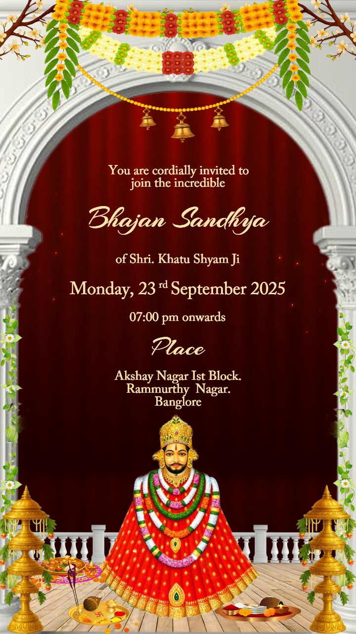 Shyam Baba Bhajan Sandhya invite Card in Red and Gold Theme