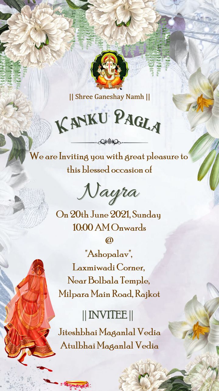 Spiritual Kanku Pagla Invite with Ganesh and Blossoms