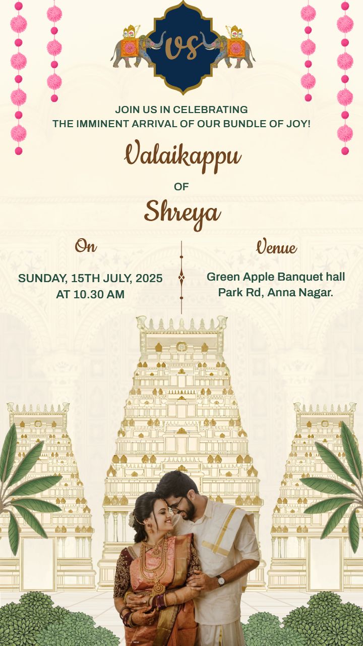 Tamil Baby Shower Invitation Template with Temple Theme