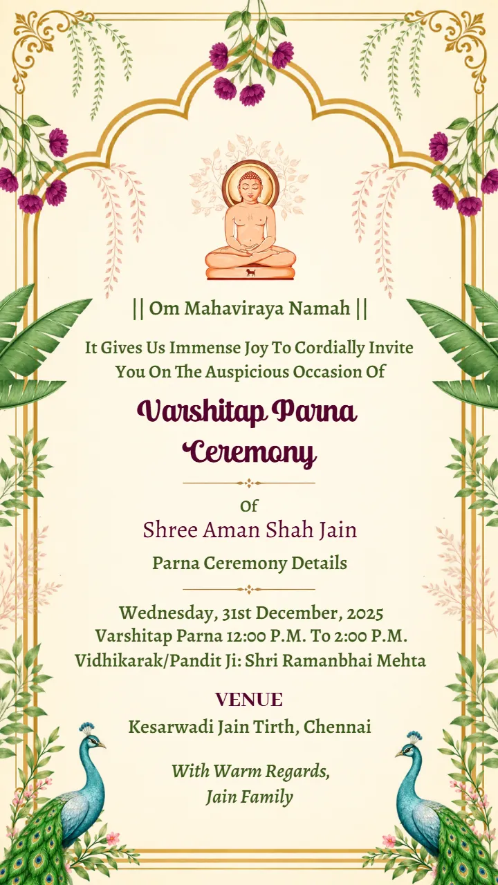 Varshitap Parna Invitation Card Online for Jain Ceremony