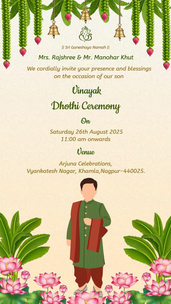 Dhoti Function Invitation Card with Floral Design