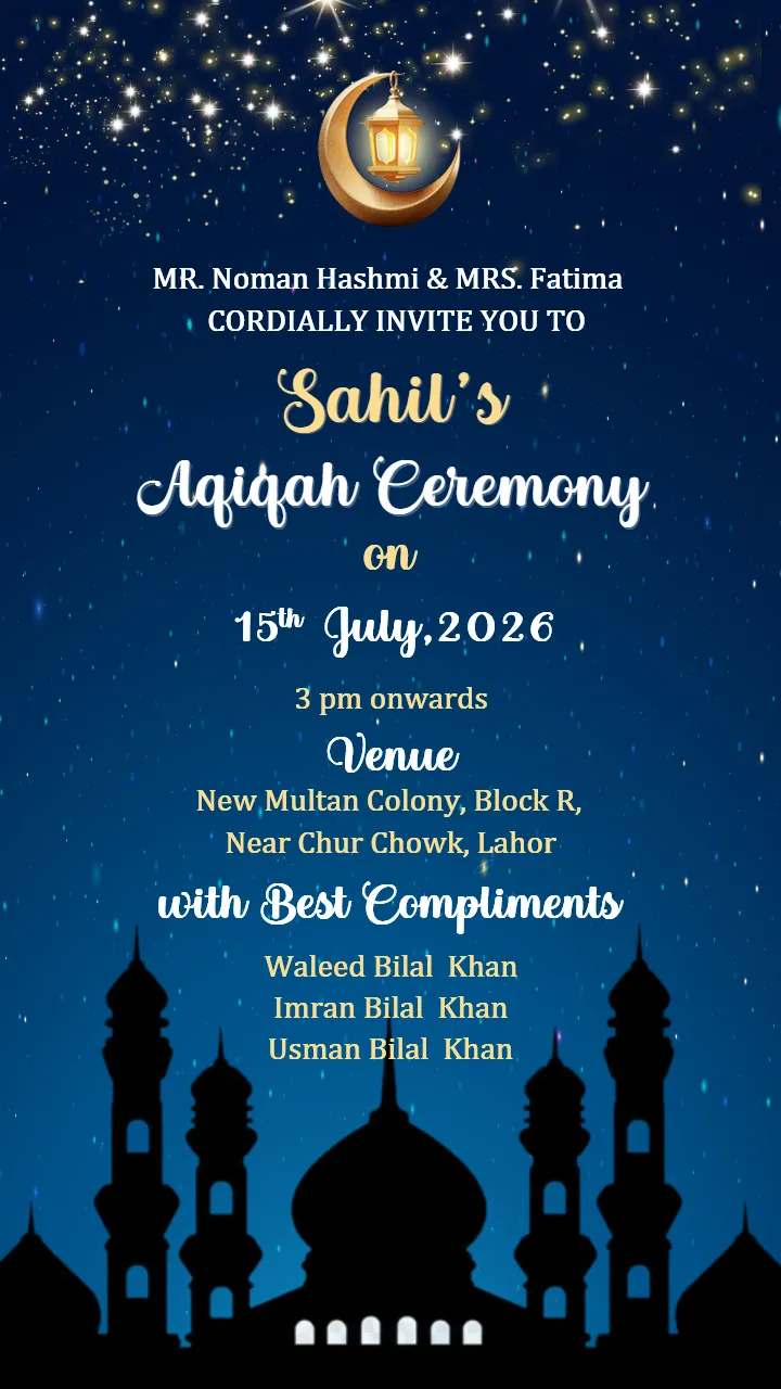Islamic Aqiqah Invitation Card for Modern Muslim Families
