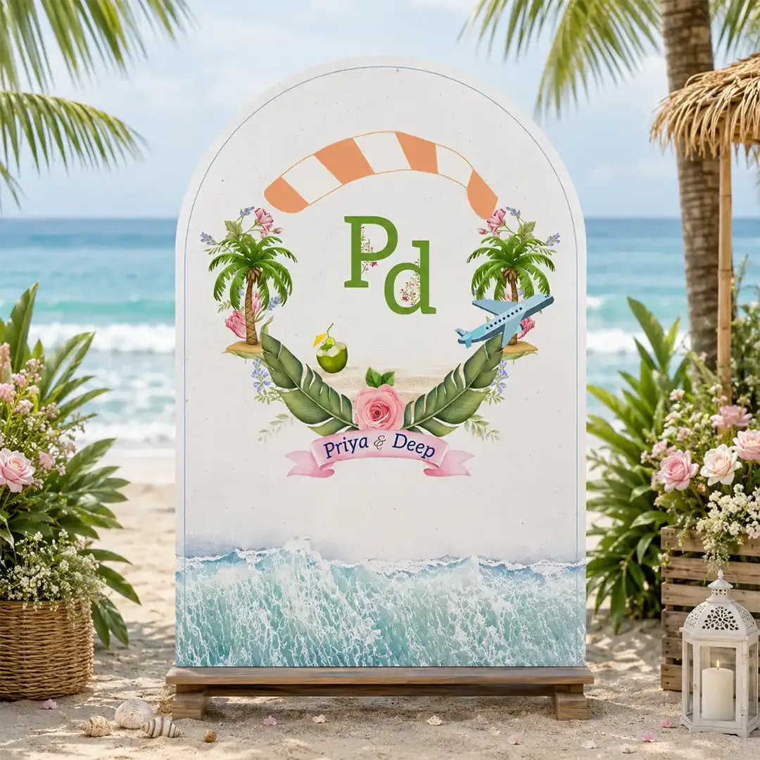Wedding Monogram logo with Tropical Beach Destination Theme