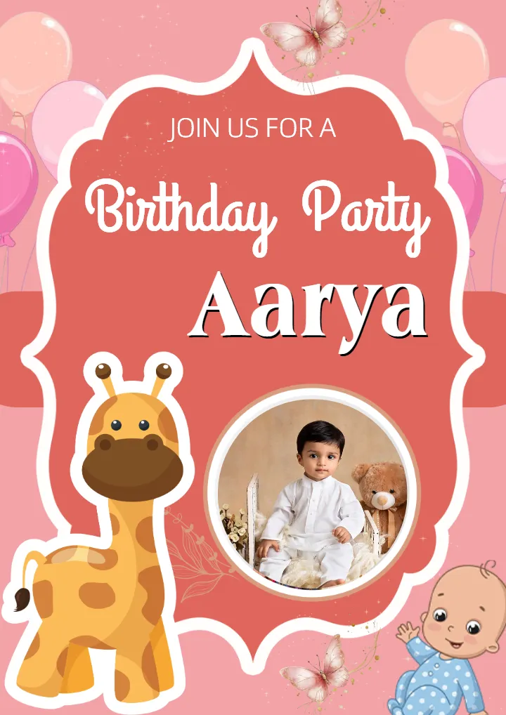 Pink Birthday Card Design in Kids Theme