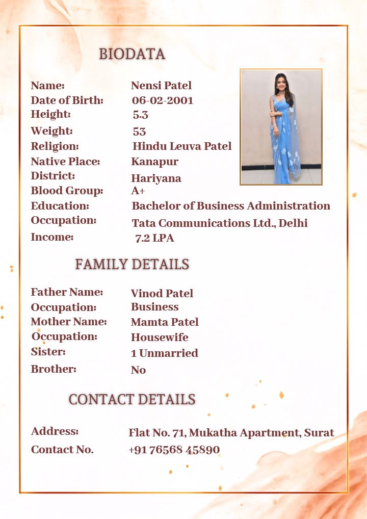 Marriage Biodata for Girl in Stylish and Cultural Layout