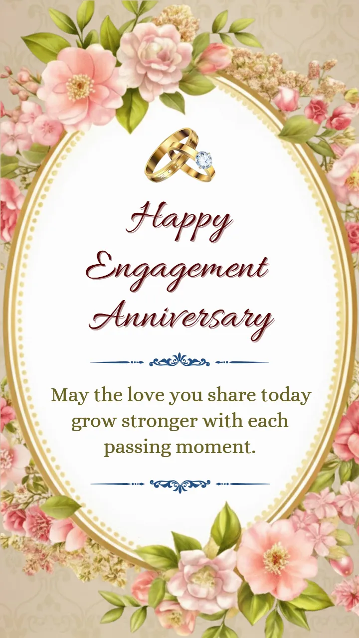Engagement Anniversary Wishes With Floral Ring Theme Card