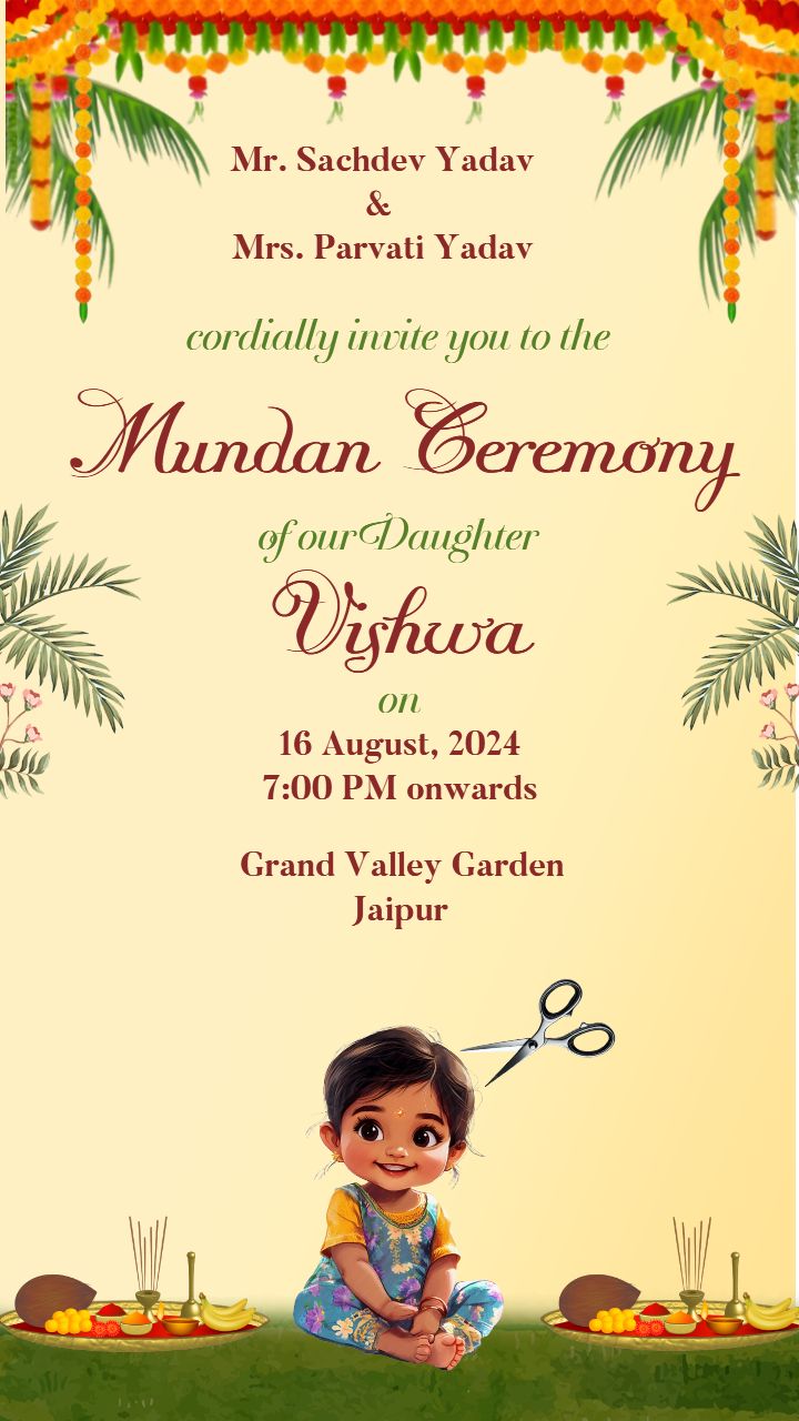 Beautiful Baby Head Tonsure Invitation for a Special Day