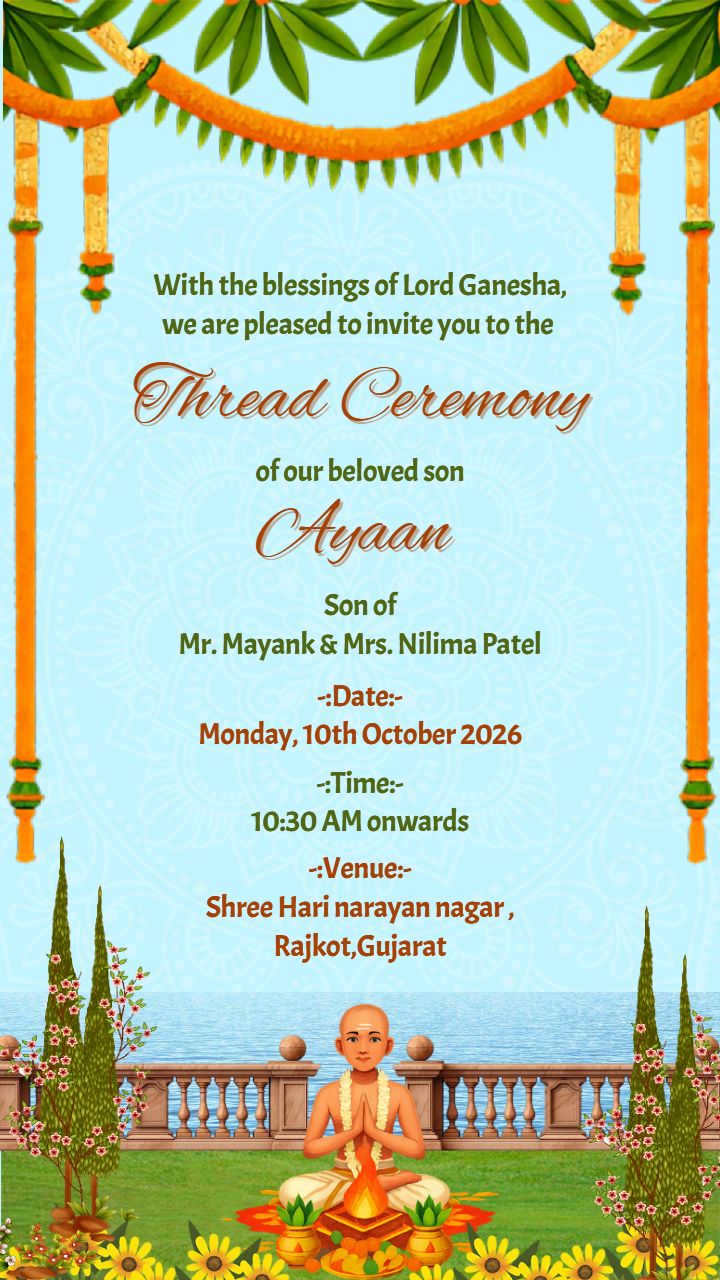 Thread ceremony invitation in English for sacred rituals