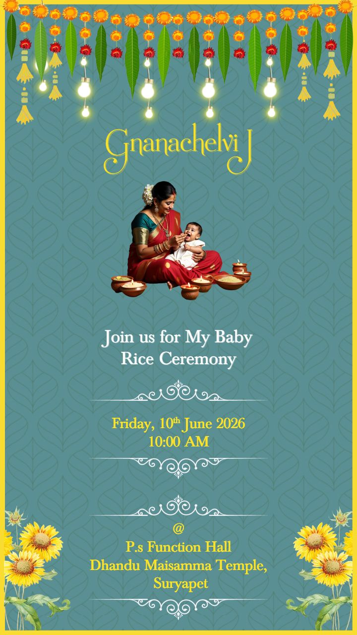 Sunflower Decor Rice Ceremony Invite Card
