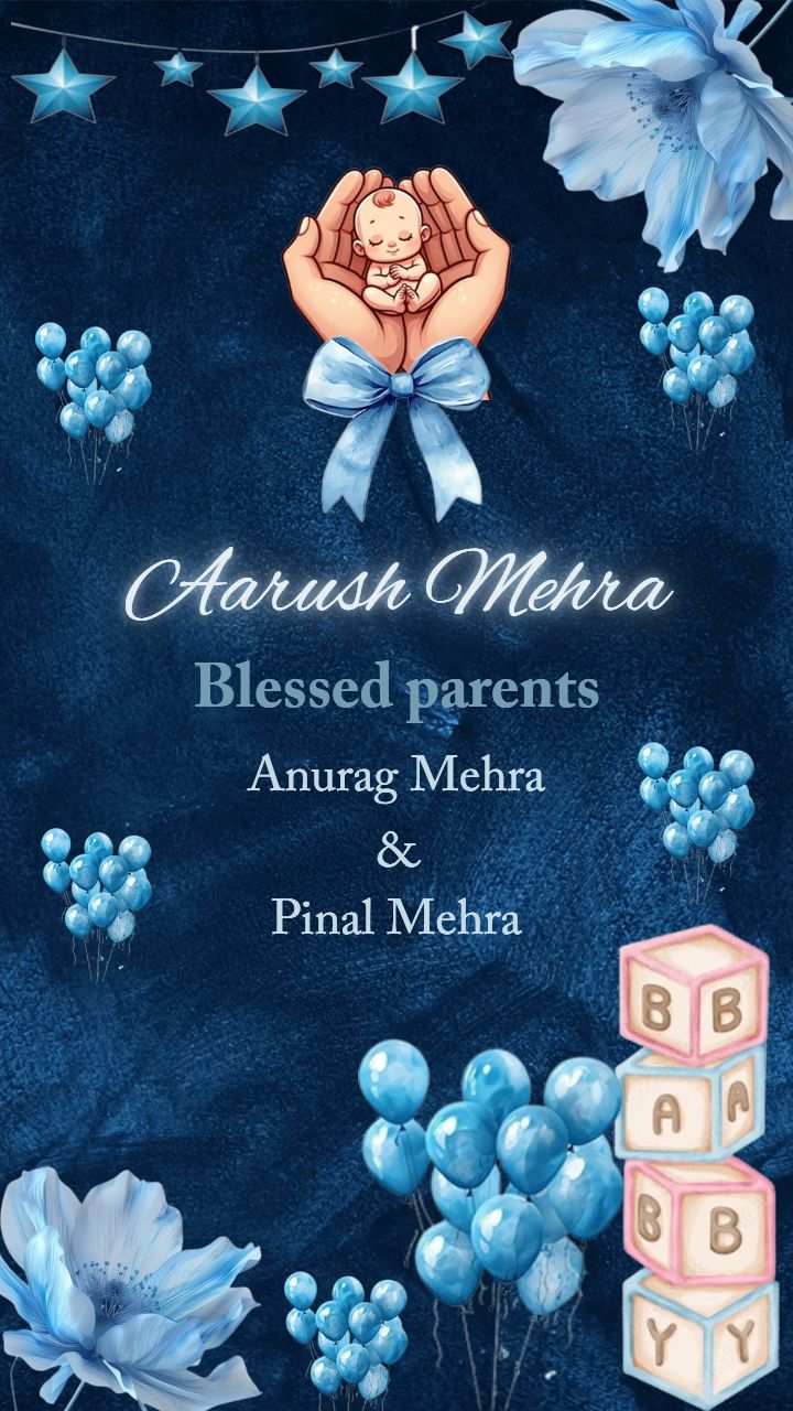 Blessed With Baby Boy Announcement Images With Blue Theme