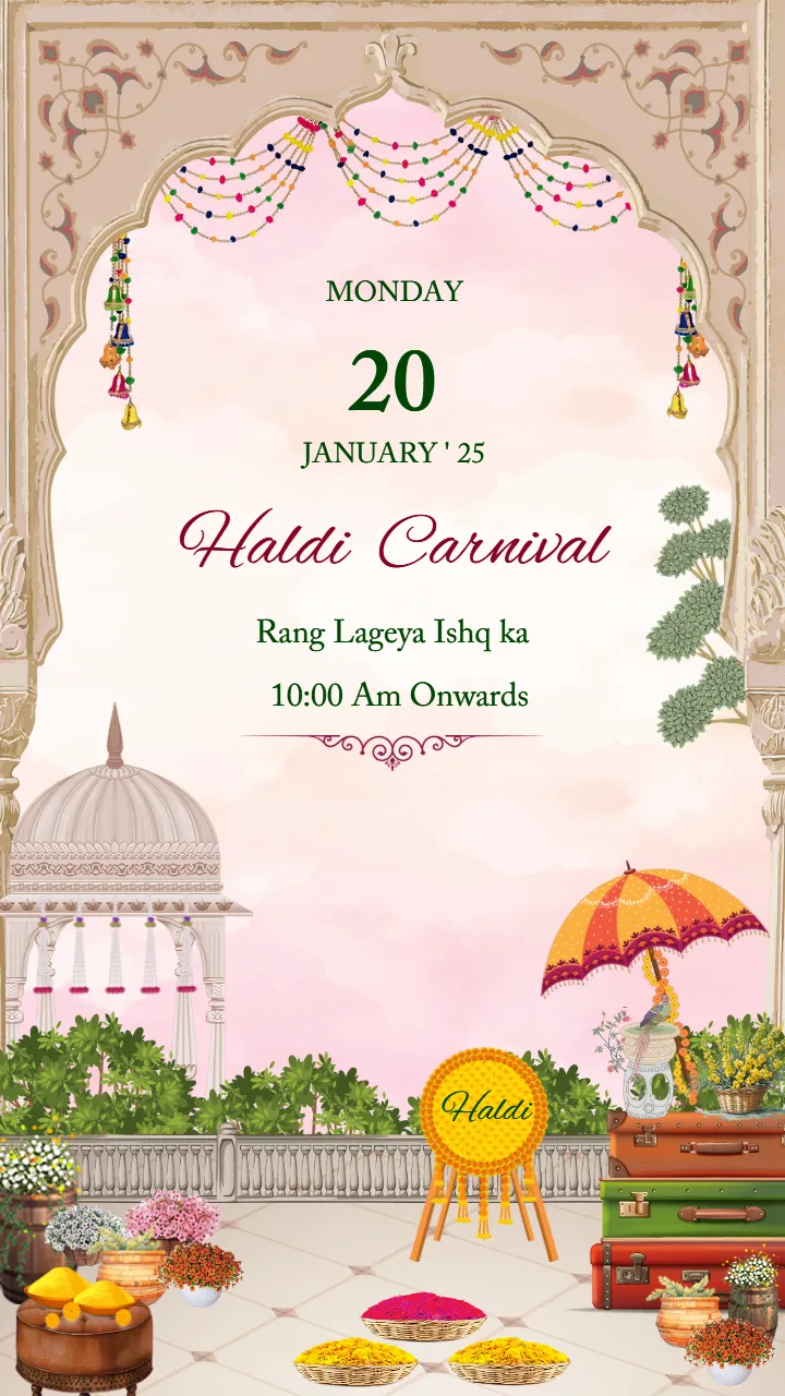 wedding invitation video featuring Udaipur-style decor