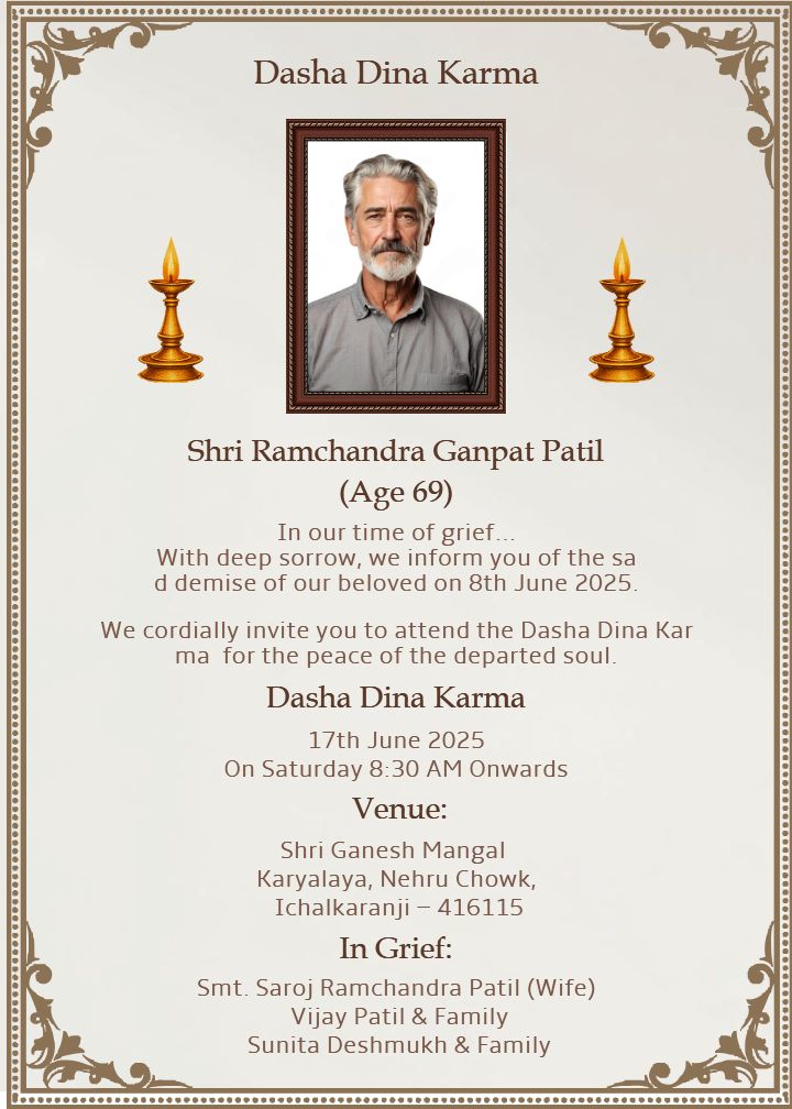 Elegant dasa dina karma template in english with Diya Icons