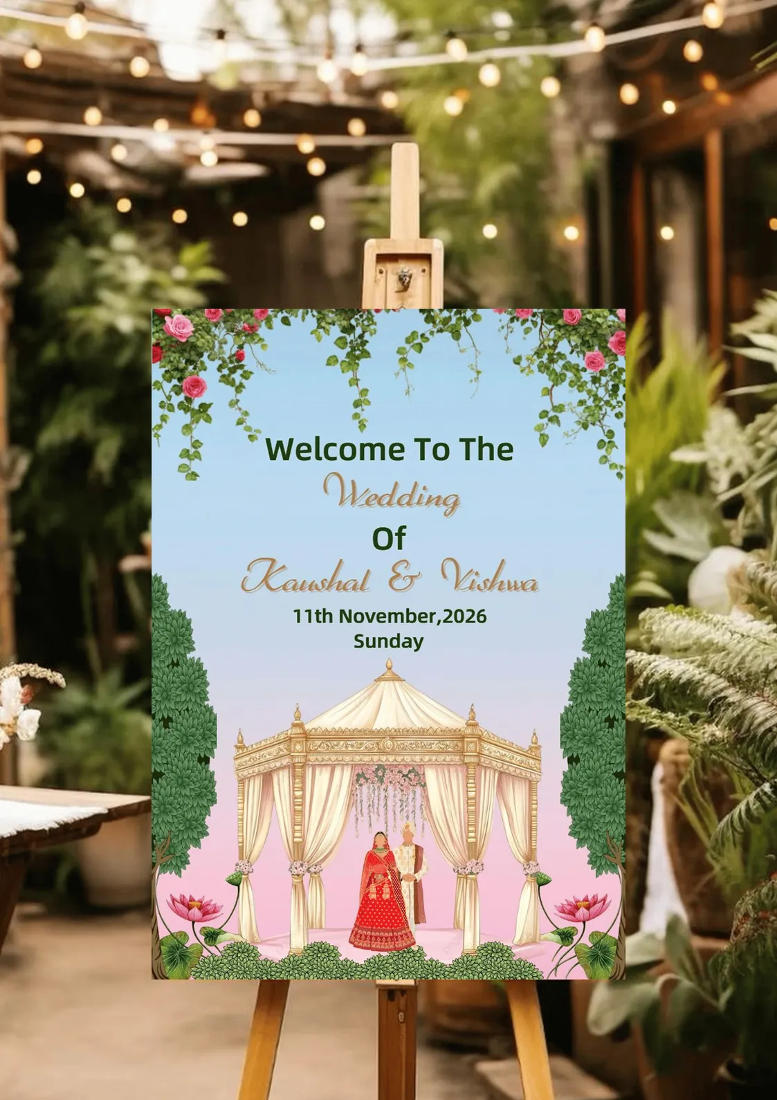 Bride and Groom Mandap Wedding Welcome Card Design