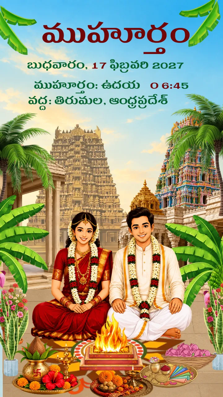 Telugu Wedding Invitation Video with Temple and Lotus Beauty