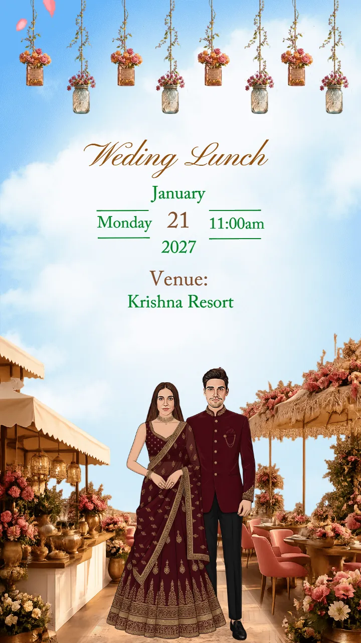 Wedding Invitation Video with Romantic Couple Illustrations