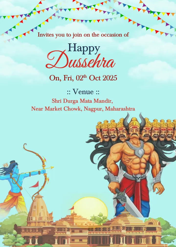 Dussehra Invitation Card in English Language for 2025