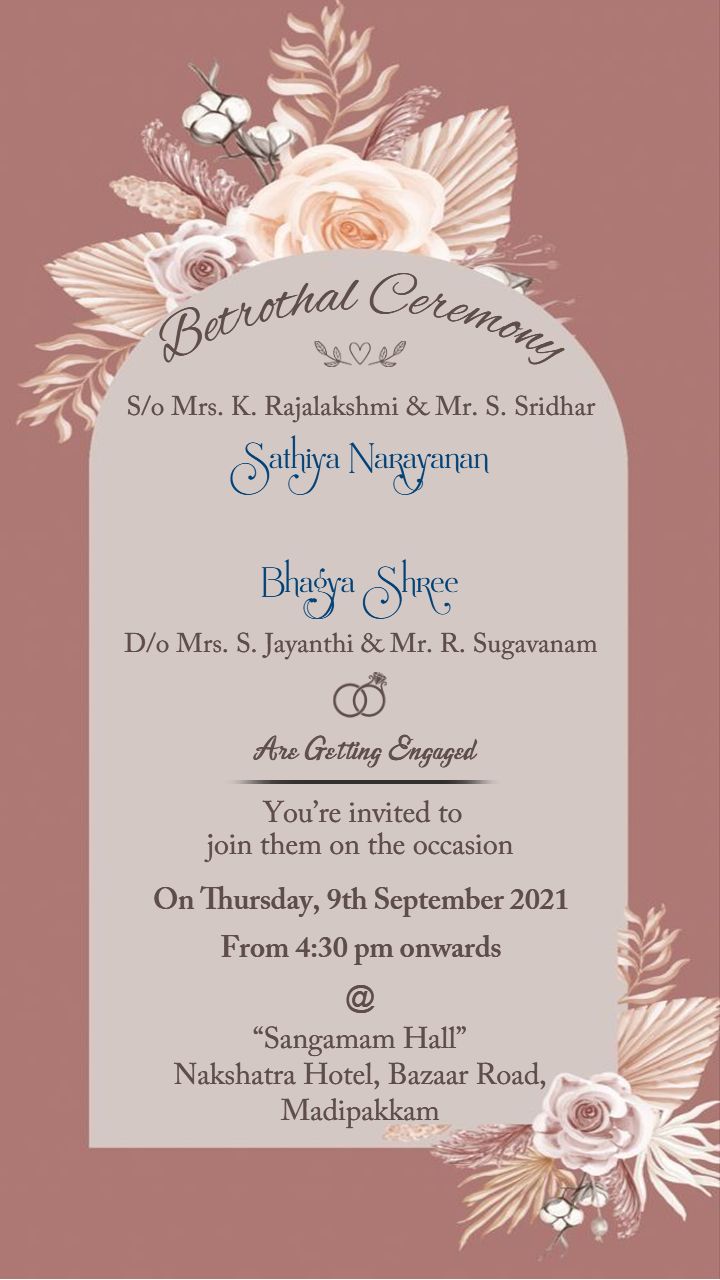 Rose Gold Floral Betrothal Ceremony Card for Couples